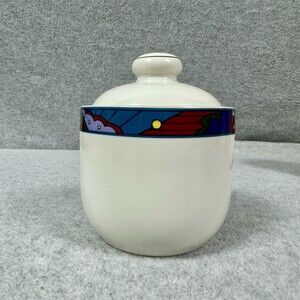 Vitromaster Jazz Sugar Bowl With Lid White Multicolor Geometric Vintage